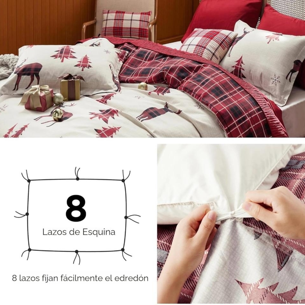 Duvet Cover Set Holiday Red and Beige Reindeer Bedding Set - Brand Unknown - Picture 5 of 6